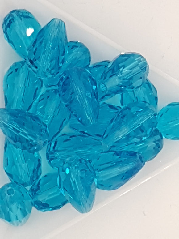 TEARDROPS - 15 X 10MM FACETED GLASS - DEEP SKY BLUE