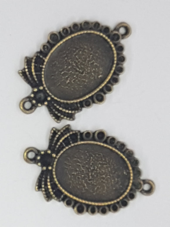 CABOCHON CONNECTOR SETTING - 33x21x3MM - ANTIQUE BRONZE