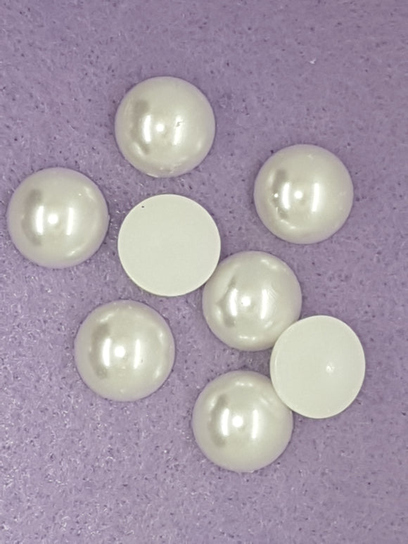 12MM FLAT BACK ACRYLIC IMITATION PEARLS - ROUND - WHITE