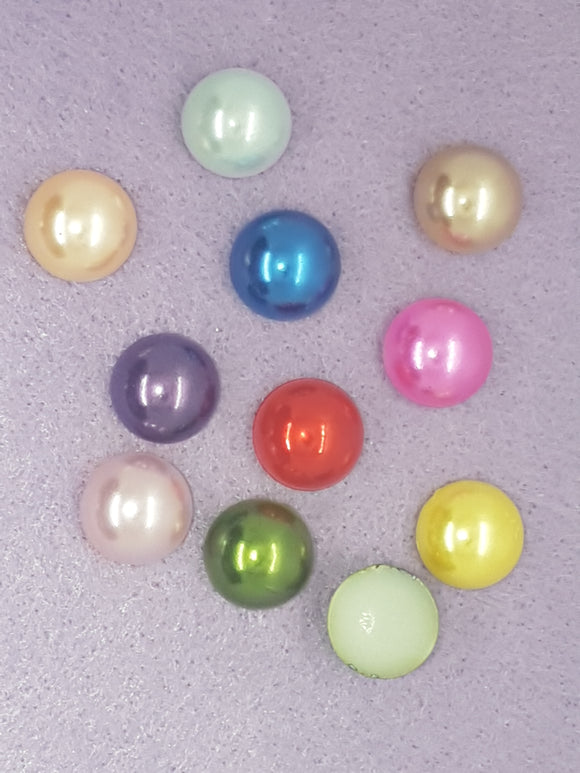 12MM FLAT BACK ACRYLIC IMITATION PEARLS - ROUND - MIXED