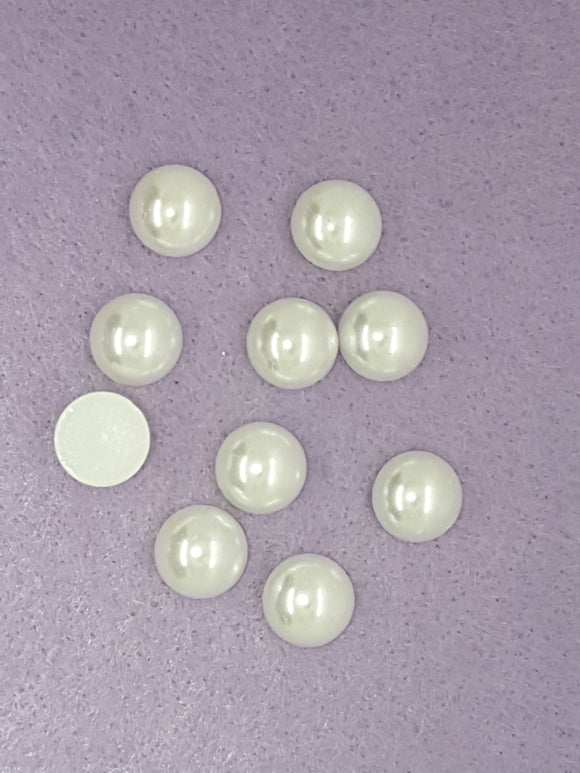 10MM FLAT BACK ACRYLIC IMITATION PEARLS - ROUND - WHITE