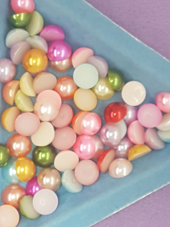 9MM FLAT BACK ACRYLIC IMITATION PEARLS - ROUND - MIXED