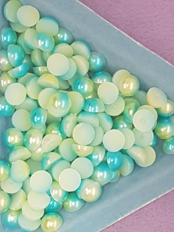 8MM FLAT BACK ACRYLIC IMITATION PEARLS - ROUND - BLUE/YELLOW CREAM