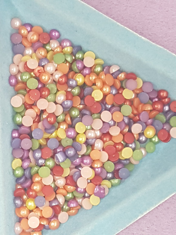 4MM FLAT BACK ACRYLIC IMITATION PEARLS - ROUND - MIXED