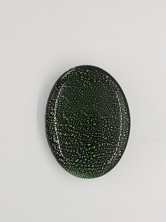 CABOCHON - 40x30MM DICHROIC GLASS  CABOCHON - GREEN/YELLOW