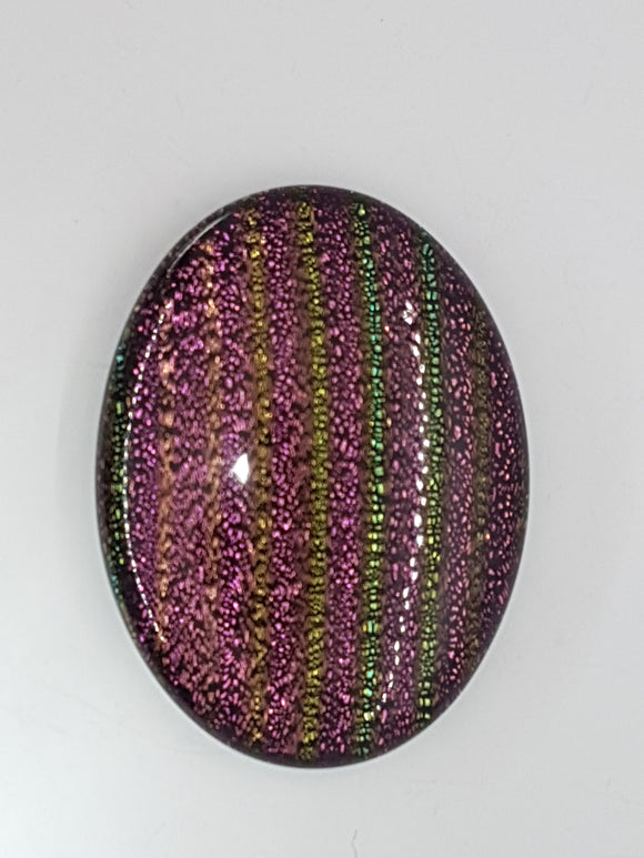 CABOCHON - 40x30MM DICHROIC GLASS  CABOCHON - PINK/STRIPES