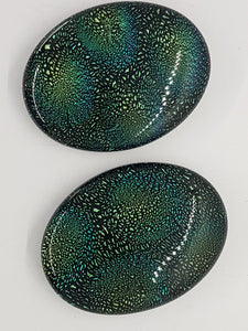 CABOCHON - 40x30MM DICHROIC GLASS  CABOCHON - GREEN/BLUE MOTTLE