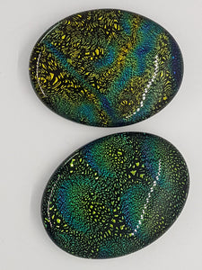 CABOCHON - 40x30MM DICHROIC GLASS  - GREEN/BLUE/YELLOW MOTTLE