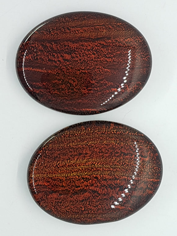 CABOCHON - 40x30MM DICHROIC GLASS  - ORANGE/YELLOW/GREEN STRIPES