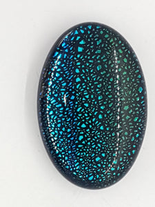 CABOCHON - 30x20MM DICHROIC GLASS  - TEAL BLUE MOTTLE