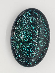 CABOCHON - 30x20MM DICHROIC GLASS  - TEAL BLUE/GREEN