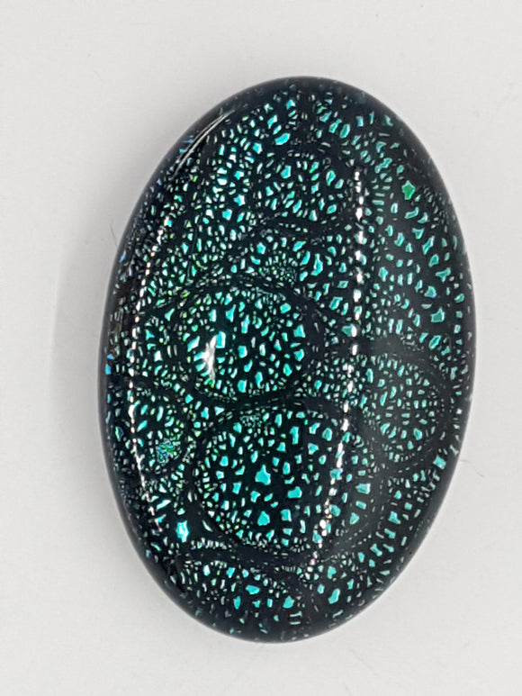 CABOCHON - 30x20MM DICHROIC GLASS  - TEAL BLUE/GREEN