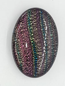 CABOCHON - 30x20MM DICHROIC GLASS  - PINK WITH STRIPES