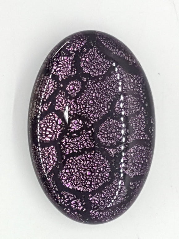 CABOCHON - 30x20MM DICHROIC GLASS  - PINK WITH DROPLETS