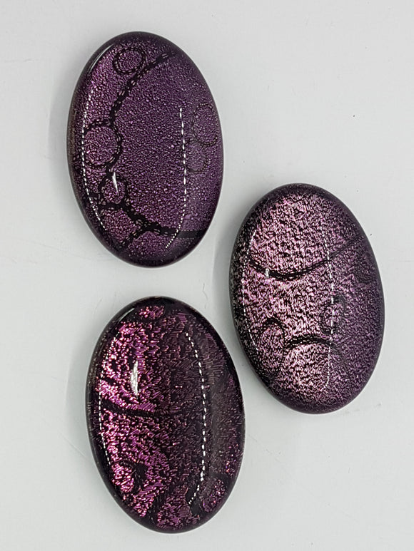 CABOCHON - 30x20MM DICHROIC GLASS  - PINK/BLACK DROPLETS
