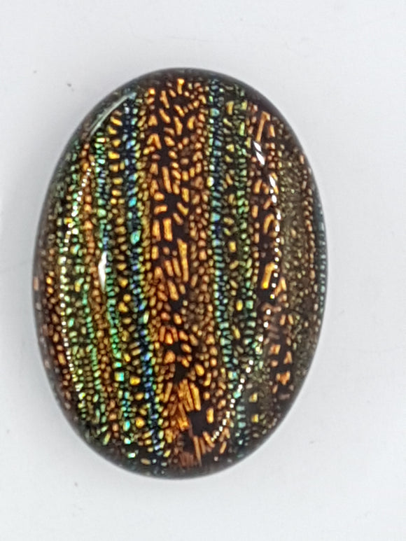 CABOCHON - 25x18MM DICHROIC GLASS  - ORANGE/GREEN/BLUE
