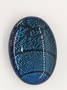 CABOCHON - 25x18MM DICHROIC GLASS  - BLUE WITH DROPLETS