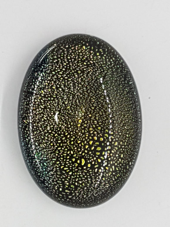 CABOCHON - 25x18MM DICHROIC GLASS  - GREEN MOTTLE