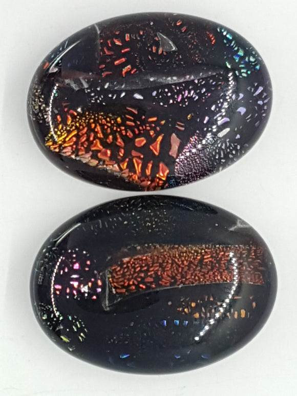 CABOCHON - 25x18MM DICHROIC GLASS  - ORANGE PATCHWORK