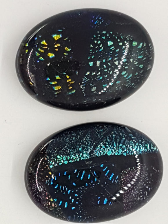 CABOCHON - 25x18MM DICHROIC GLASS  - BLUE/GREEN PATCHWORK