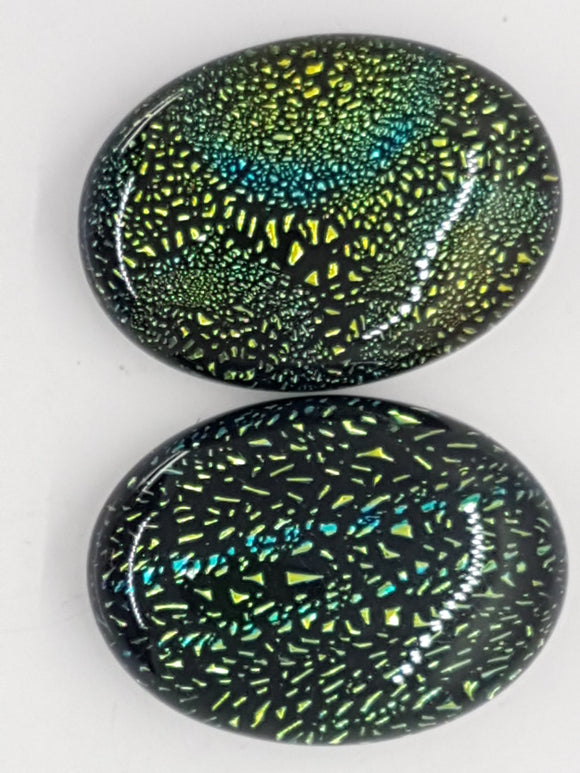 CABOCHON - 25x18MM DICHROIC GLASS  - GREEN/BLUE STRIPES