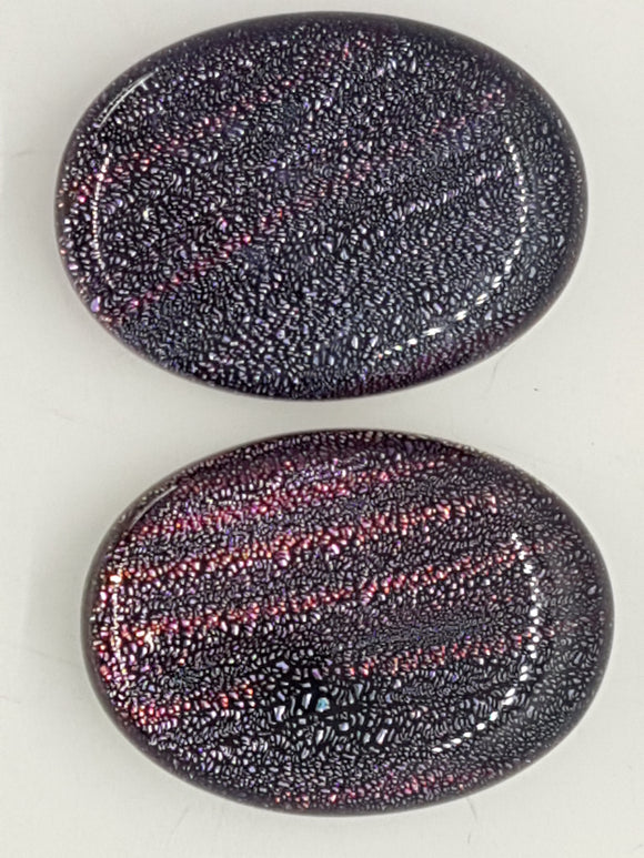 CABOCHON - 25x18MM DICHROIC GLASS  - PURPLE/CRIMSON STRIPES