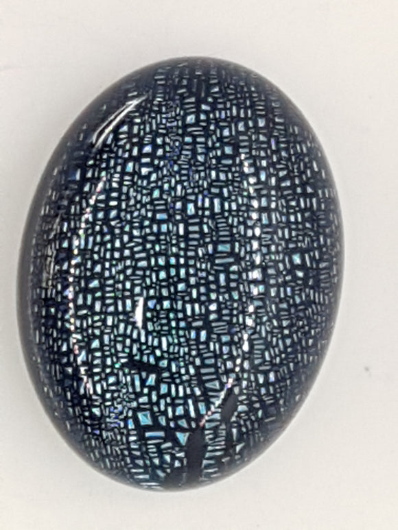 CABOCHON - 20x15MM DICHROIC GLASS  - BLUE MOTTLE