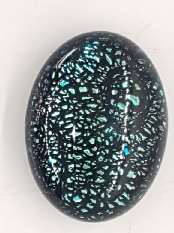 CABOCHON - 20x15MM DICHROIC GLASS  - GREEN MOTTLE