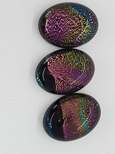 CABOCHON - 20x15MM DICHROIC GLASS  - RAINBOW/BLACK