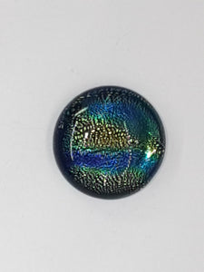 CABOCHON - 18MM DICHROIC GLASS  -ROUND - BLUE/GREEN