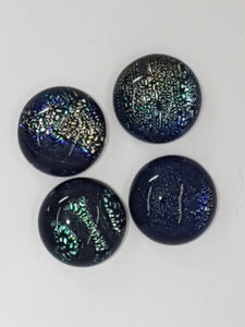 CABOCHON - 12MM DICHROIC GLASS  -ROUND - BLUE/GREEN RAINBOW