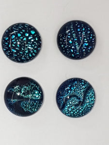 CABOCHON - 12MM DICHROIC GLASS  -ROUND - BLUE/BLACK