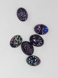 CABOCHON - 8x6MM DICHROIC GLASS  -OVAL - PINK/RAINBOW
