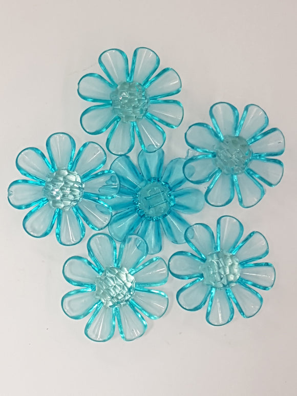 BUTTONS - 31x31x11MM FLOWER BUTTON - TEAL BLUE