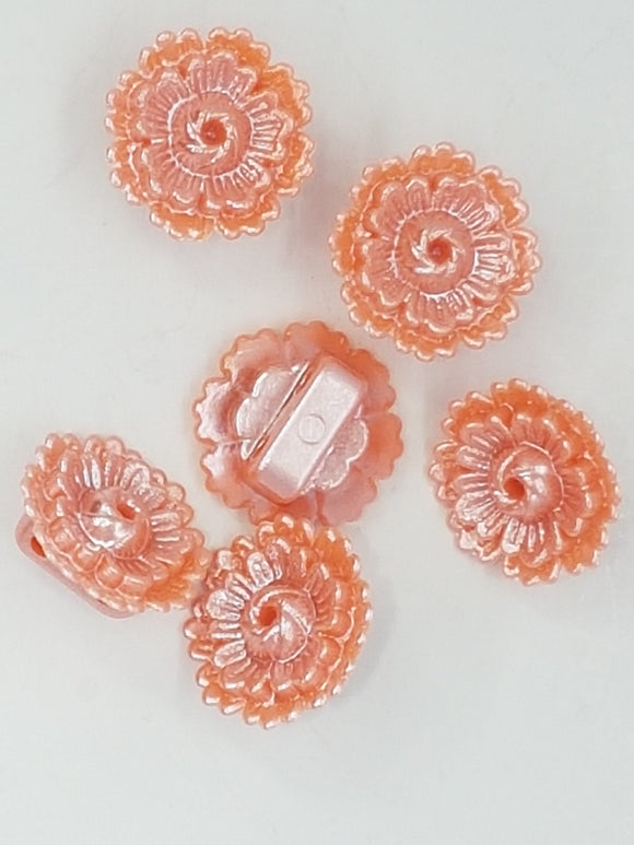 BUTTONS - 13MM FLOWER BUTTON - PEARL ORANGE