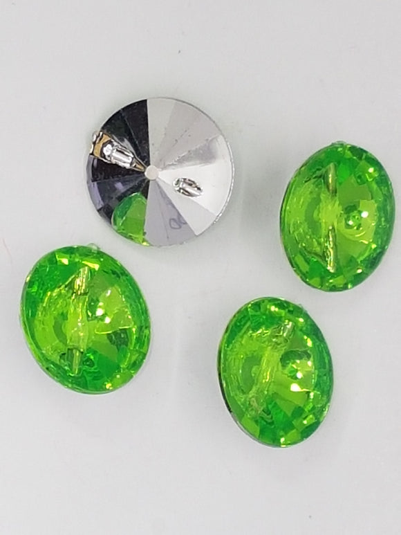 BUTTONS - 15x8MM ACRYLIC RHINESTONE - GREEN