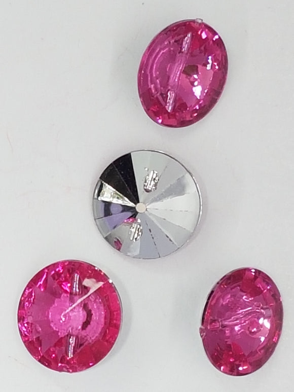 BUTTONS - 15x8MM ACRYLIC RHINESTONE - DARK PINK