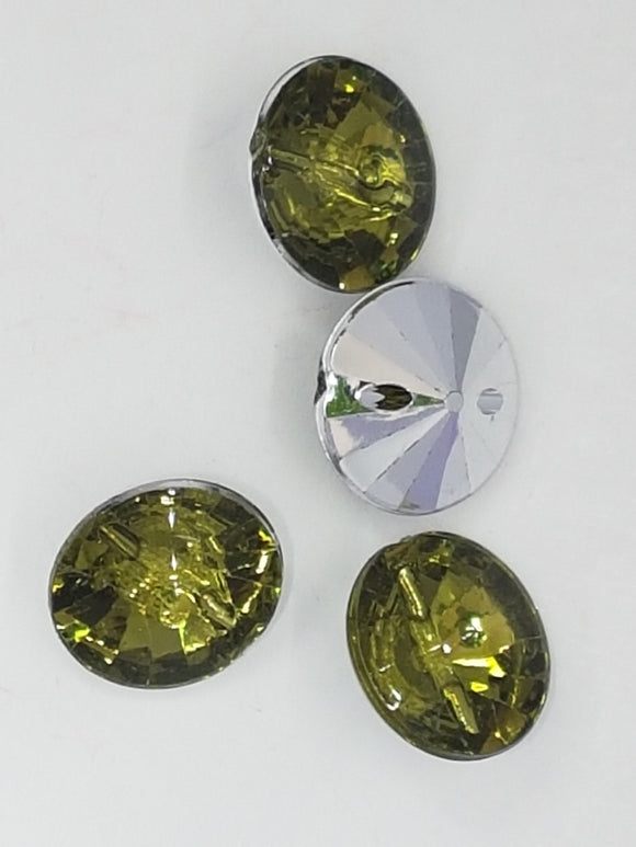 BUTTONS - 15x8MM ACRYLIC RHINESTONE - OLIVE GREEN