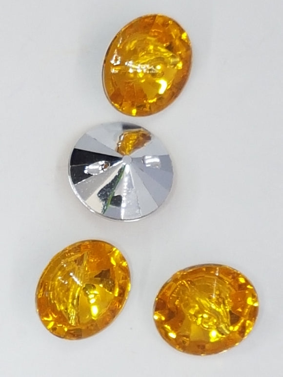 BUTTONS - 15x8MM ACRYLIC RHINESTONE - DARK YELLOW