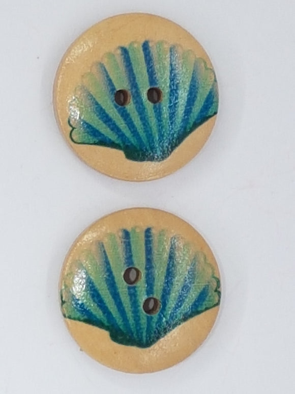 BUTTONS - 20MM WOODEN SHELL MOTIF - BLUE