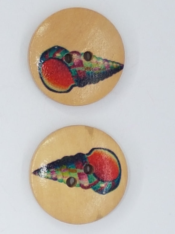 BUTTONS - 20MM WOODEN SHELL MOTIF - RED/BLUE