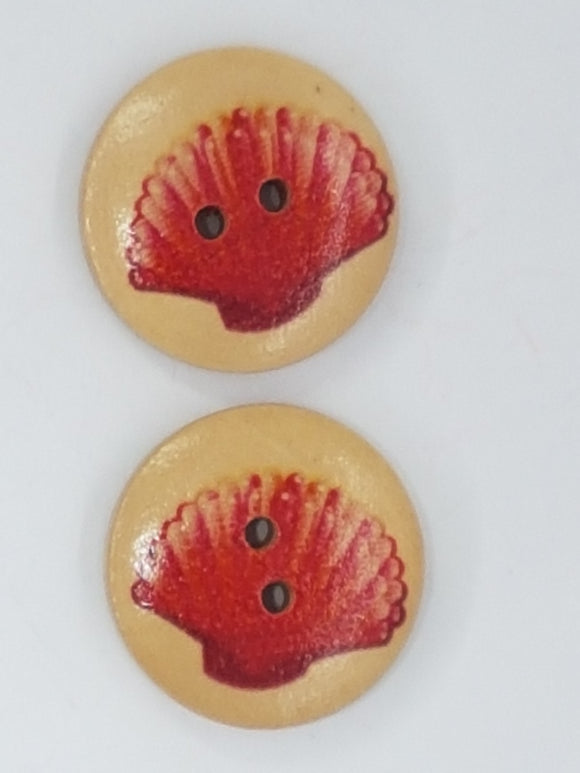 BUTTONS - 20MM WOODEN SHELL MOTIF - RED