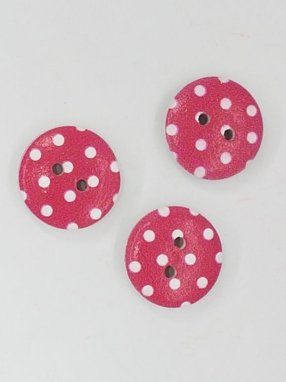 BUTTONS - 15MM WOODEN - POLKA DOT - ROSE PINK