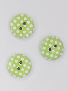 BUTTONS - 15MM WOODEN - POLKA DOT - GREEN