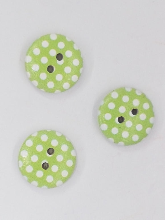 BUTTONS - 15MM WOODEN - POLKA DOT - GREEN