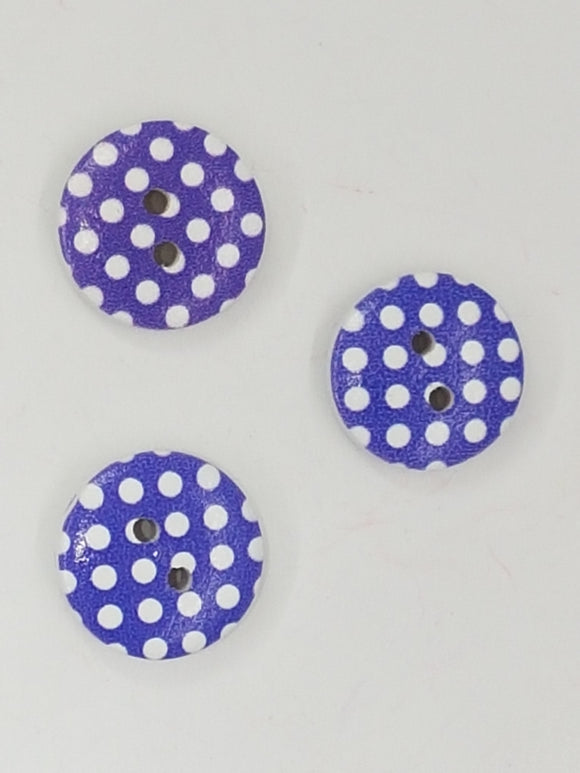 BUTTONS - 15MM WOODEN - POLKA DOT - PURPLE