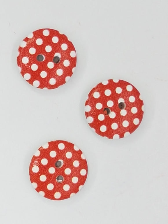 BUTTONS - 15MM WOODEN - POLKA DOT - RED DOT1