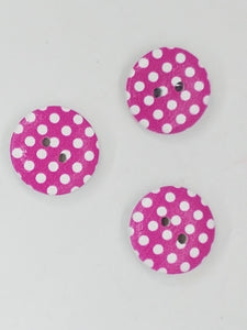 BUTTONS - 15MM WOODEN - POLKA DOT - FUCHSIA 1