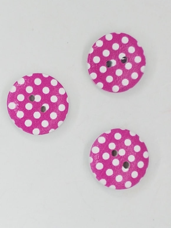 BUTTONS - 15MM WOODEN - POLKA DOT - FUCHSIA 1