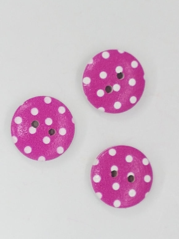 BUTTONS - 15MM WOODEN - POLKA DOT - FUCHSIA 2